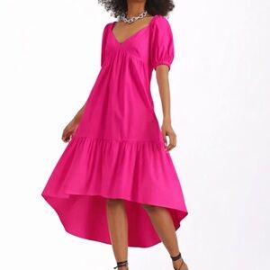 INC International Concepts Puff-Sleeved High Low Pink Dress